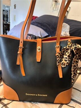 Dooney & Bourke Black and Tan Leather Two-Tone Tote